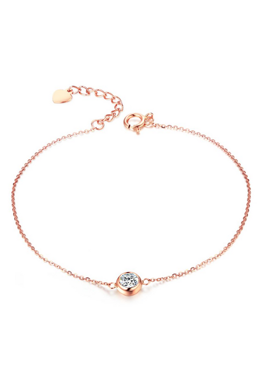 럭스 지르코니아 라운드 베젤 솔리테어 펜던트 팔찌(로즈 골드)