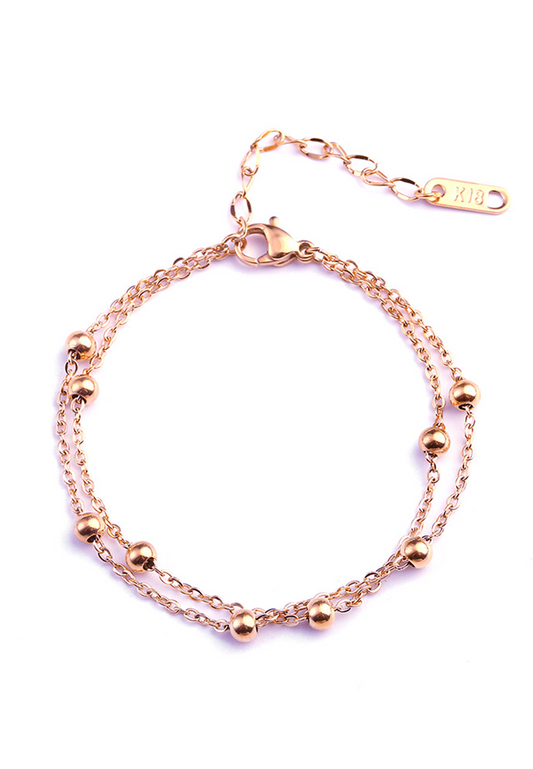 도티 데인티 비즈 볼 매력 더블 레이어 체인 팔찌